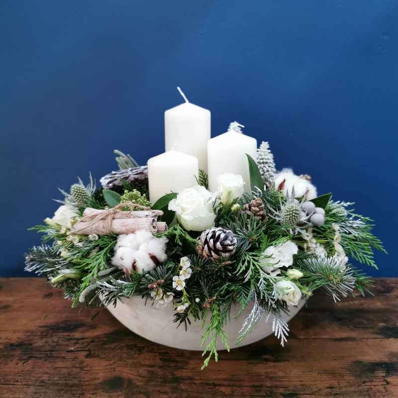 Frosted Christmas Bowl Arrangment