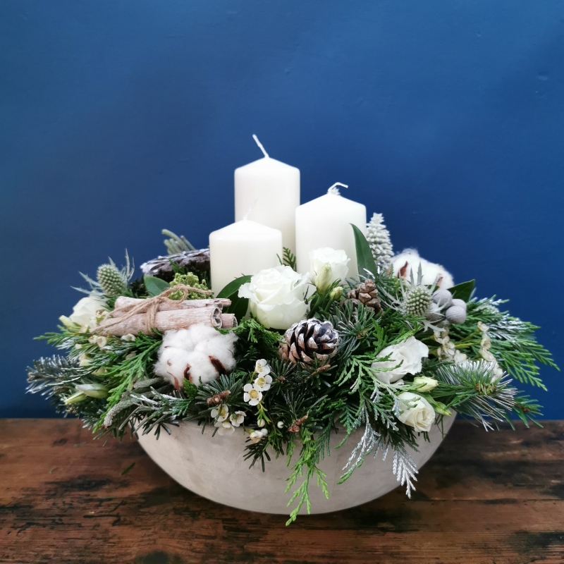 Frosted Christmas Bowl Arrangment