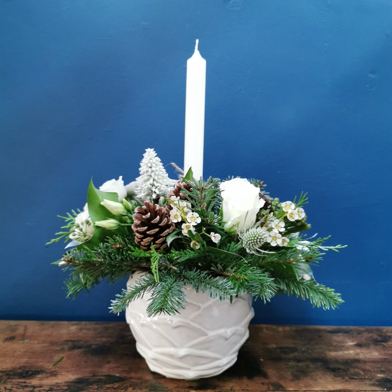 Frosted Christmas Candle Arrangment