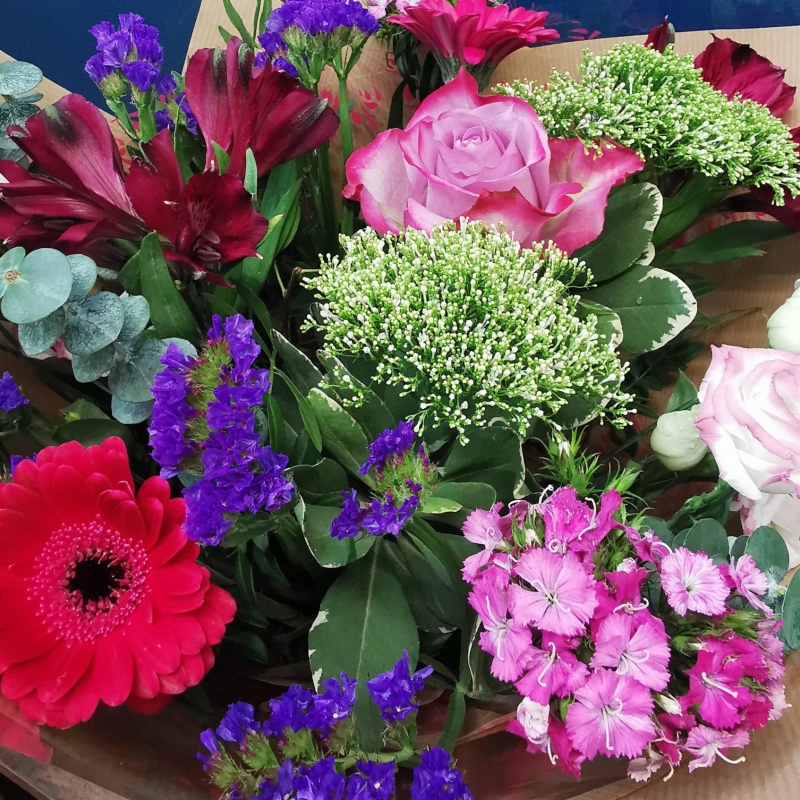 Cerise and Purple Hand Tie Bouquet