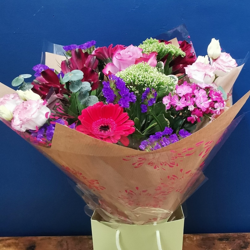 Cerise and Purple Hand Tie Bouquet