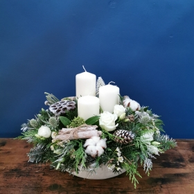 Frosted Christmas Bowl Arrangment