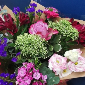 Cerise and Purple Hand Tie Bouquet